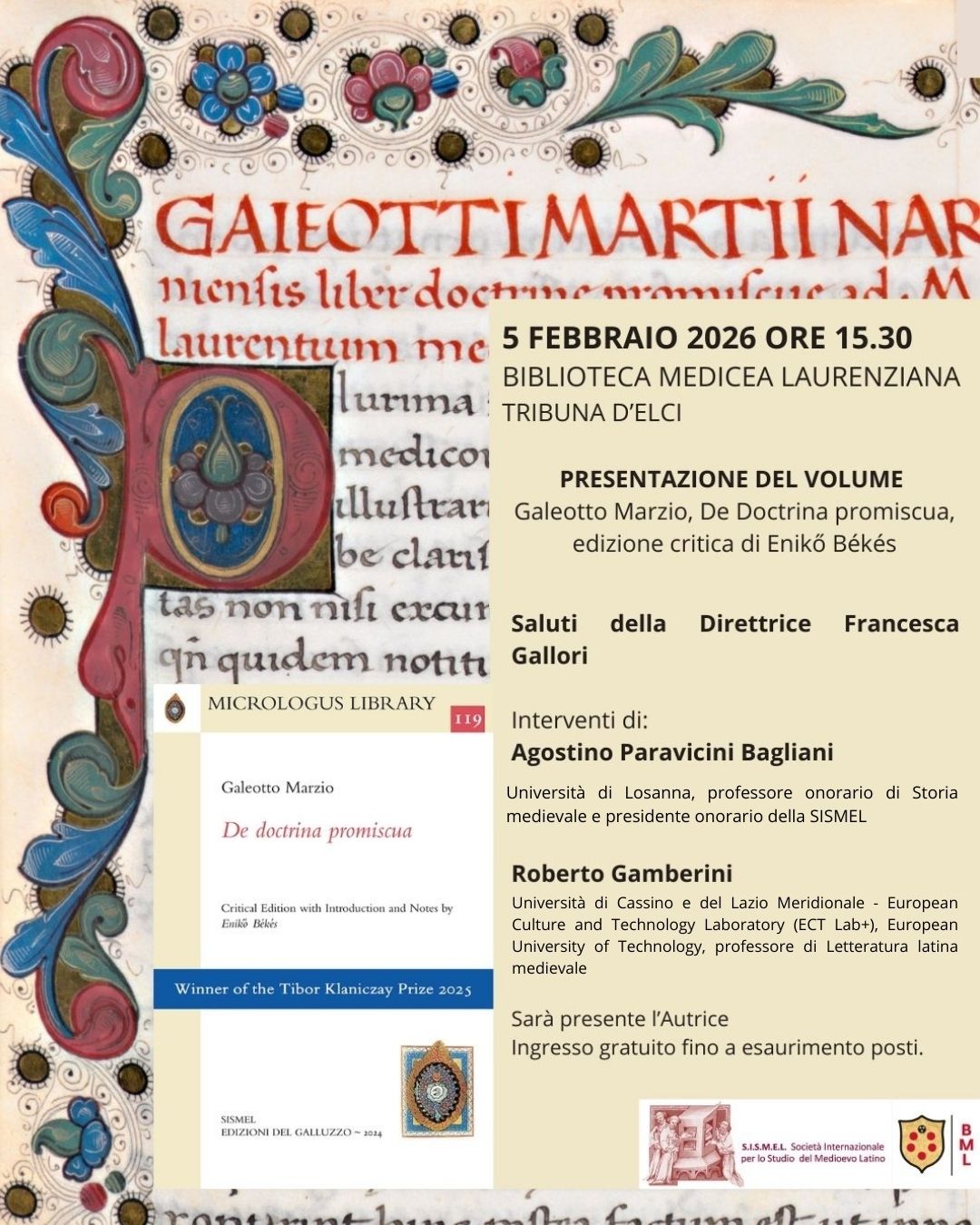 Presentazione della prima edizione critica completa del De doctrina promiscua di Galeotto Marzio